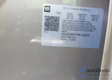 2022 Chevrolet Malibu Fwd Lt z USA, uszkodzony, nr VIN 1G1ZD5ST7NF131035